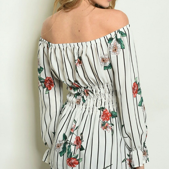 Off-shoulder floral & stripe top - Picture 2 of 3